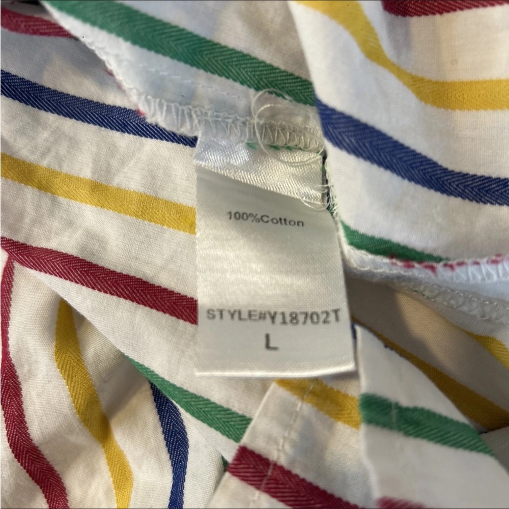 POMANDER PLACE Women's Sz. L Rainbow Striped Adair Boyfriend Shirt - Picture 9 of 10